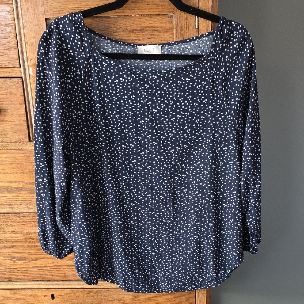 🌿 LOFT Outlet Navy and White Printed Peasant Blouse | Size M